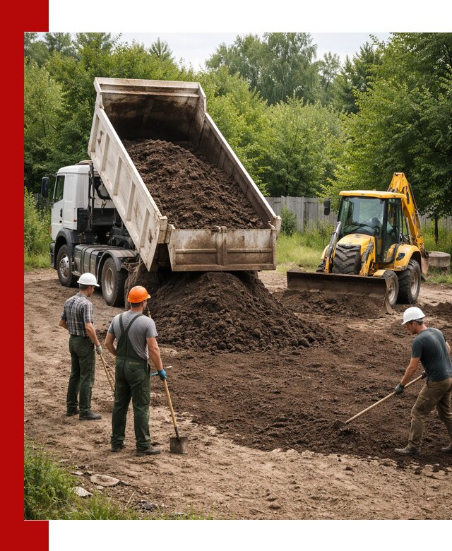 Доставка и укладка грунта для выравнивания участка в Полысаеве