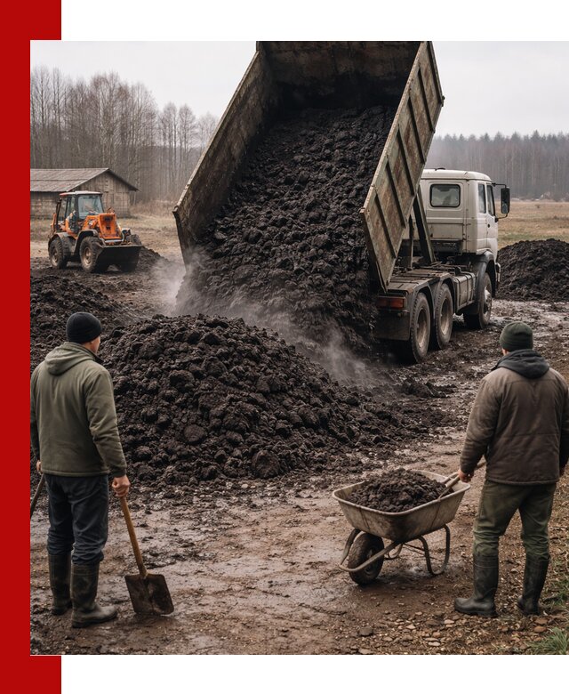 Доставка низинного торфа с разгрузкой и доставкой в Полысаеве