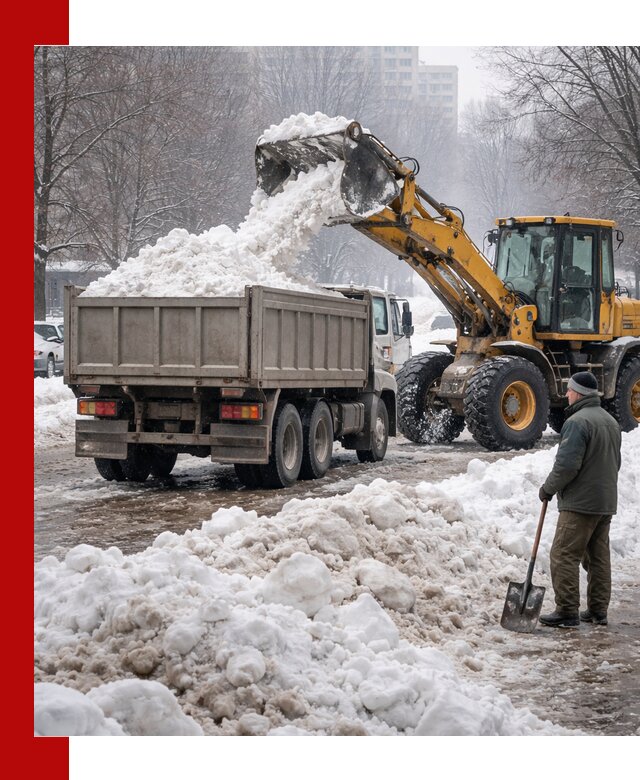 Вывоз снега грузовой техникой в Полысаеве оперативно и чисто