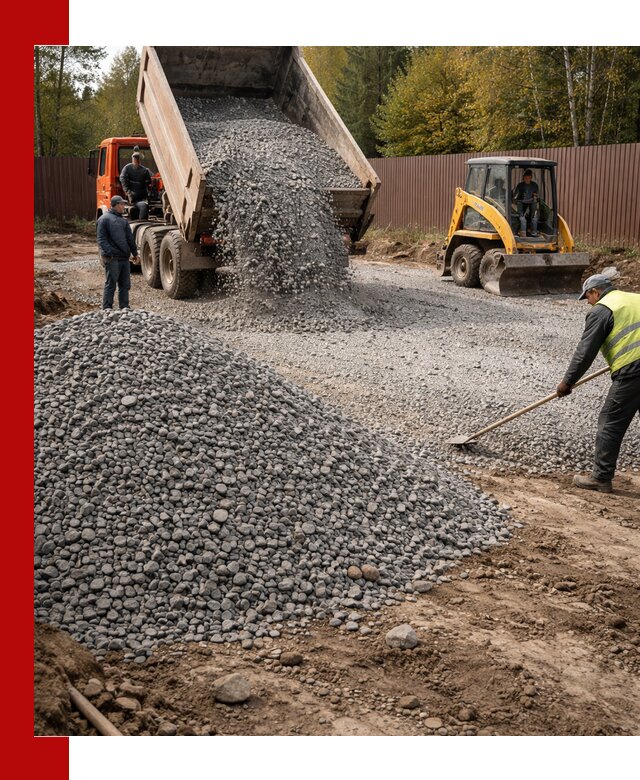 Отсыпка участка щебнем с доставкой и уплотнением в Полысаеве